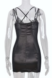 Black Sexy Patchwork See-through Spaghetti Strap Sleeveless Dress