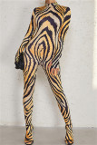 Gold Fashion Casual Print Basic Turtleneck Skinny Jumpsuits