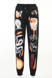 Grey Casual Street Print Patchwork Loose High Waist Straight Positioning Print Bottoms
