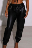 Black Fashion Casual Solid Basic Regular High Waist Trousers