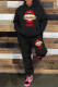 Black Fashion Casual Print Basic Hooded Collar Long Sleeve Two Pieces