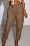 Black Fashion Casual Solid Basic Regular High Waist Trousers