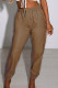 Khaki Fashion Casual Solid Basic Regular High Waist Trousers