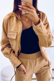 Brown Fashion Casual Solid Patchwork Zipper Collar Outerwear
