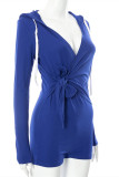 Yellow Fashion Casual Solid Bandage V Neck Long Sleeve Skinny Romper