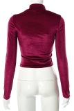 Burgundy Sexy Solid Patchwork Half A Turtleneck Tops