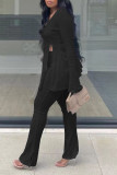 White Sexy Solid Patchwork Slit V Neck Long Sleeve Two Pieces