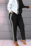 Black White Casual Print Patchwork O Neck Long Sleeve Two Pieces