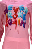 Pink Casual Print Ripped Patchwork O Neck Long Sleeve Two Pieces