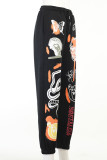 Grey Casual Street Print Patchwork Loose High Waist Straight Positioning Print Bottoms