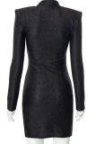 Black Sexy Solid Patchwork Half A Turtleneck Pencil Skirt Dresses