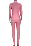 Pink Casual Print Ripped Patchwork O Neck Long Sleeve Two Pieces