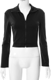 White Casual Solid Patchwork Turndown Collar Tops