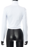 White Casual Solid Patchwork Turndown Collar Tops