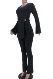 White Sexy Solid Patchwork Slit V Neck Long Sleeve Two Pieces