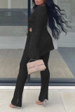 White Sexy Solid Patchwork Slit V Neck Long Sleeve Two Pieces