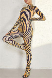 Gold Fashion Casual Print Basic Turtleneck Skinny Jumpsuits