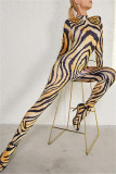 Gold Fashion Casual Print Basic Turtleneck Skinny Jumpsuits