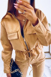Brown Fashion Casual Solid Patchwork Zipper Collar Outerwear
