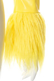 Yellow Sexy Solid Patchwork Feathers Outerwear
