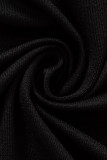 Black Sexy Print Patchwork Knotted V Neck Long Sleeve Two Pieces