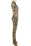 Gold Fashion Casual Print Basic Turtleneck Skinny Jumpsuits