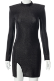 Black Sexy Solid Patchwork Half A Turtleneck Pencil Skirt Dresses