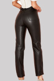Black Fashion Casual Solid Basic Regular High Waist Trousers