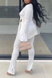 White Sexy Solid Patchwork Slit V Neck Long Sleeve Two Pieces