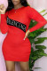 Red Fashion Sweet Letter Print Patchwork O Neck One Step Skirt Dresses