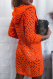 Orange Casual Solid Hollowed Out Patchwork Hooded Collar Outerwear