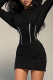 Black Sexy Solid Patchwork Hooded Collar Pencil Skirt Dresses