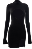 Black Sexy Solid Patchwork Half A Turtleneck Pencil Skirt Dresses