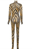 Gold Fashion Casual Print Basic Turtleneck Skinny Jumpsuits