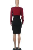 Pink Sexy Solid Bandage Patchwork O Neck One Step Skirt Dresses