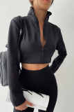 White Casual Solid Patchwork Turndown Collar Tops