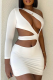 White Sexy Solid Patchwork One Shoulder Pencil Skirt Dresses