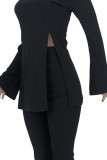 White Sexy Solid Patchwork Slit V Neck Long Sleeve Two Pieces