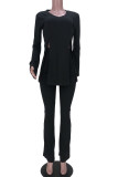 White Sexy Solid Patchwork Slit V Neck Long Sleeve Two Pieces