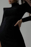 Black Sexy Solid Patchwork Half A Turtleneck Pencil Skirt Dresses