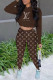 Brown Fashion Casual Print Patchwork Hooded Collar Long Sleeve Two Pieces