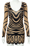 Multicolor Sexy Print Patchwork V Neck Pencil Skirt Dresses