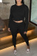 Black Casual Solid Patchwork O Neck Long Sleeve Two Pieces
