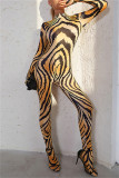 Gold Fashion Casual Print Basic Turtleneck Skinny Jumpsuits