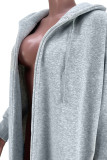 Grey Casual Solid Split Joint Hooded Collar Outerwear