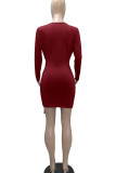 Color Blue Casual Solid Patchwork Fold Asymmetrical V Neck One Step Skirt Dresses