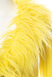 Yellow Sexy Solid Patchwork Feathers Outerwear
