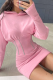 Pink Sexy Solid Patchwork Hooded Collar Pencil Skirt Dresses