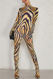 Gold Fashion Casual Print Basic Turtleneck Skinny Jumpsuits