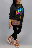 Pink Casual Print Ripped Patchwork O Neck Long Sleeve Two Pieces